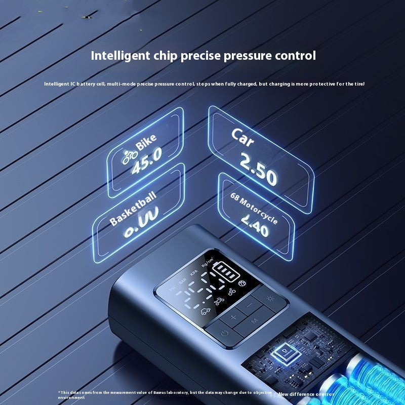 NovaLife AirPro digital display showing preset modes for car, bike, motorcycle and ball